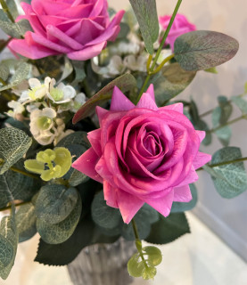 50cm Hot Pink Rose with Eucalyptus