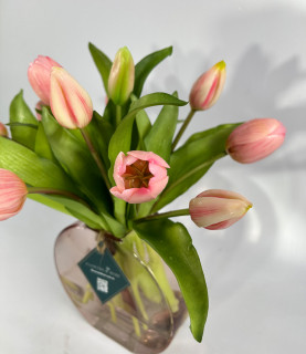 34cm PinkTulips in Pink Flat Vase