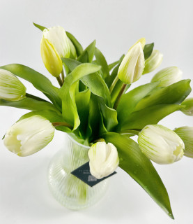 32cm White Tulips in Striped Vase