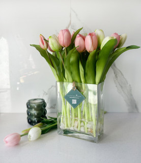 35cm Mixed Tulips with Pebbles