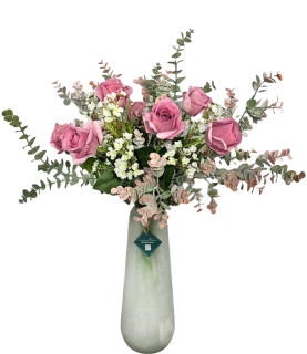 72cm Light Purple Rose in Snow Vase