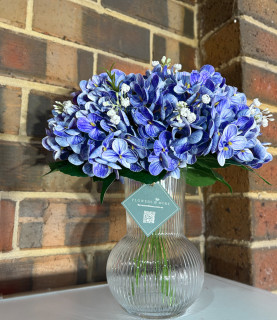 32 Blue Hydrangea in Striped Vase