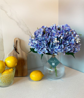 32 Blue Hydrangea in Striped Vase