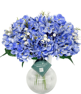 32 Blue Hydrangea in Striped Vase