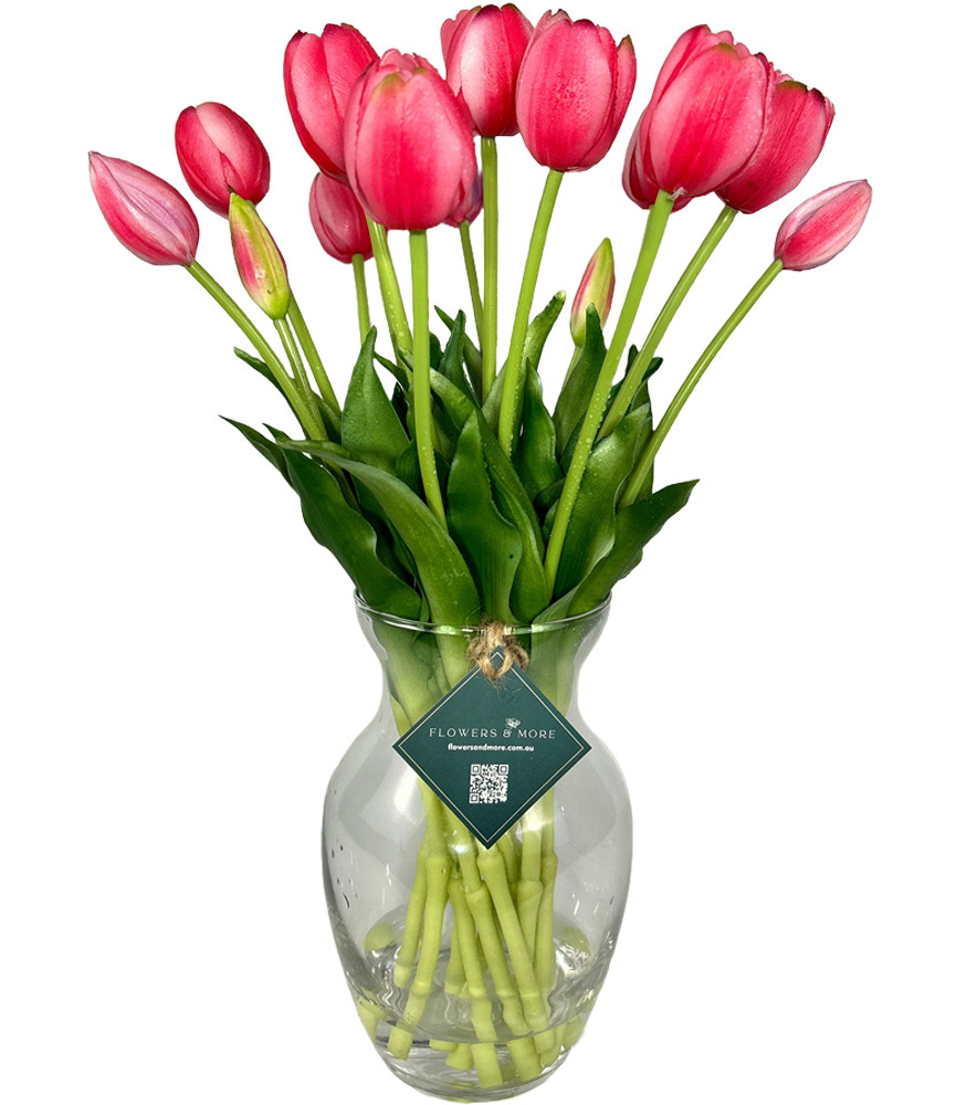 40cm Hot Pink Tulips In 20cm Vase