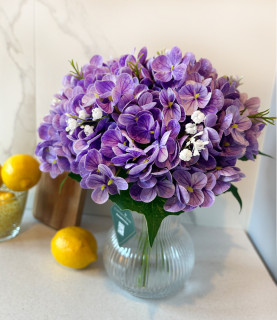 32 Purple Hydrangea In Striped Vase