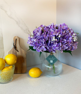 32 Purple Hydrangea In Striped Vase