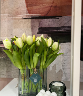 32cm White Tulips in Dark Glass Vase