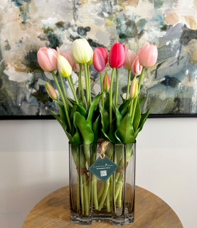 40cm Mixed Tulips In Dark Glass Vase