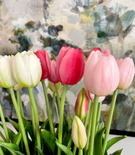 40cm Mixed Tulips In Dark Glass Vase