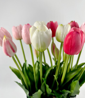 40cm Mixed Tulips In Dark Glass Vase