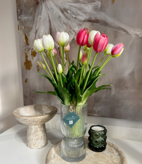 48cm Mixed Tulips In striped Glass Vase