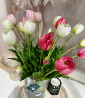 48cm Mixed Tulips In striped Glass Vase