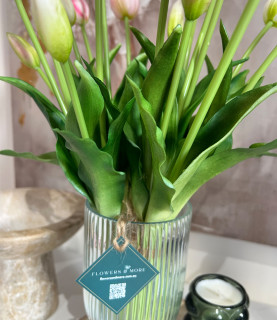 48cm Mixed Tulips In striped Glass Vase