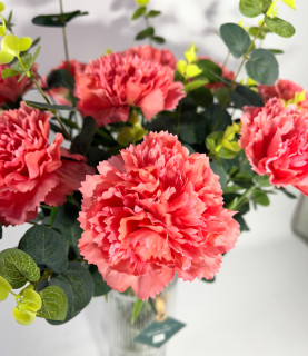 50cm Red Orange Carnation With Eucalyptus