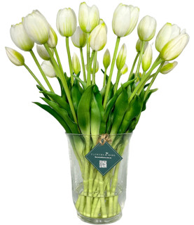 40cm White Tulips in Clear Glass Vase