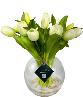 32cm White Tulips With Pebbles