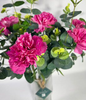 50cm Hot Pink Carnation With Eucalyptus