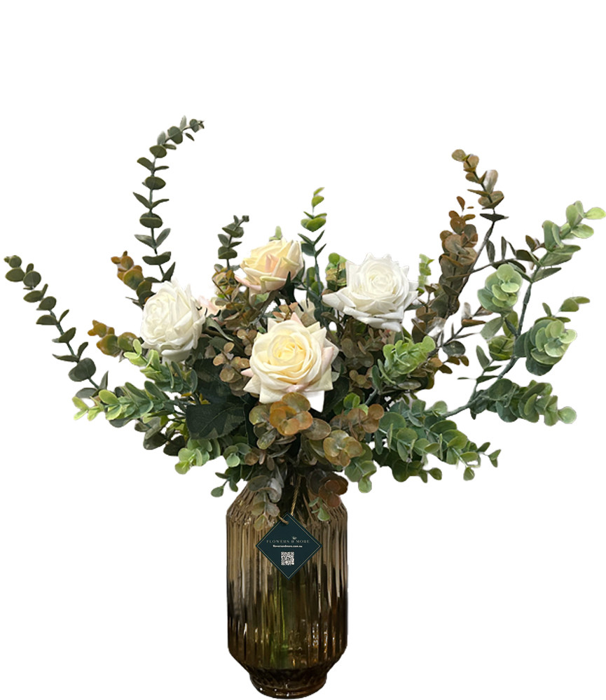 55cm Mixed Roses in Amber Vase