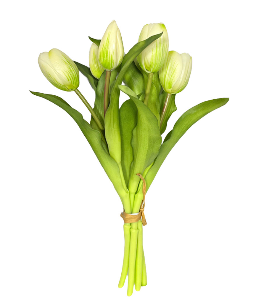 32cm Real Touch Tulips Bunch White