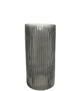 25cm Rib Cylinder Glass Vase Dark Grey